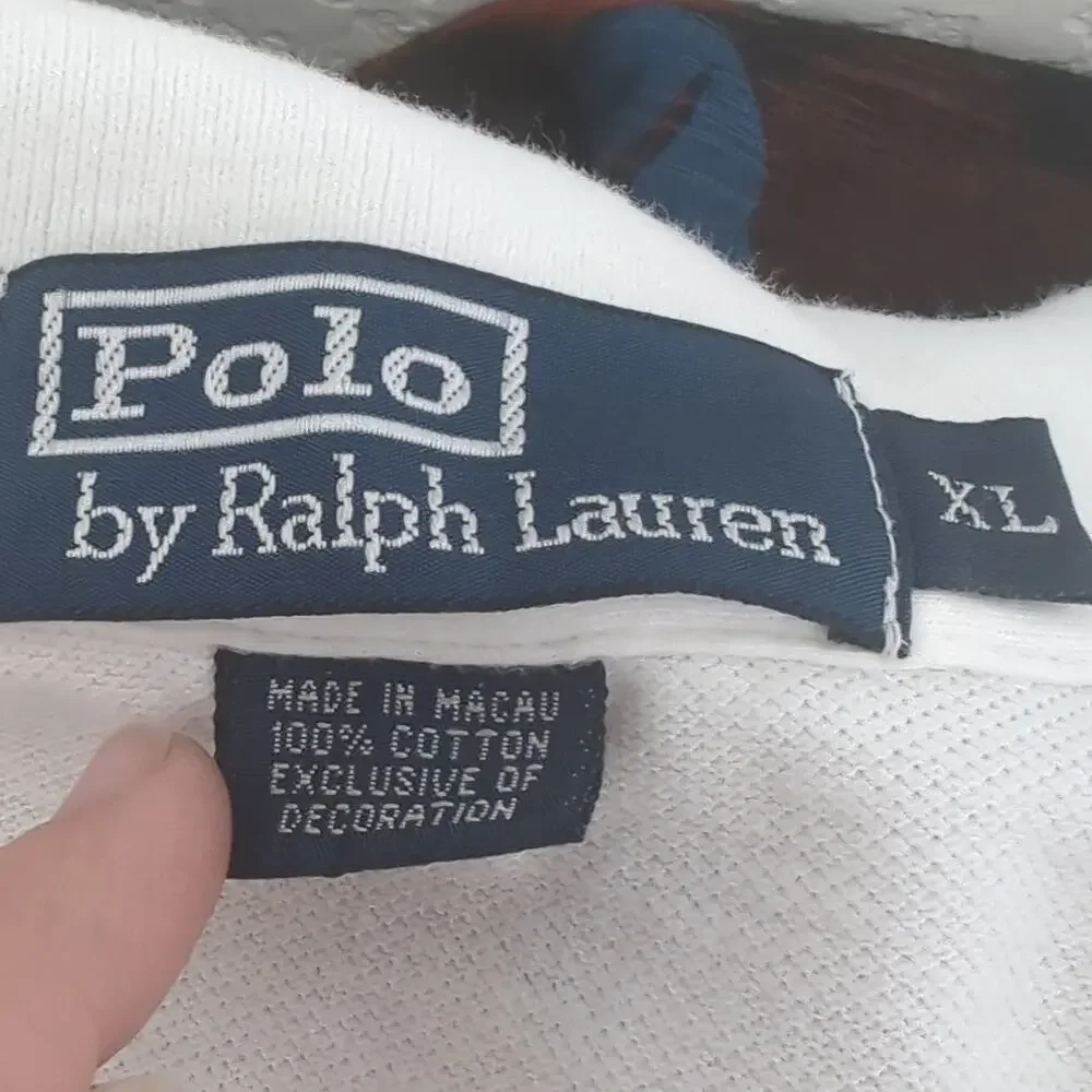 Vintage 90s? Polo Ralph Lauren Men's Solid White Green Logo Big Pony Horse Shirt